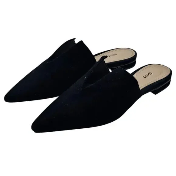 Schutz Anthropologie Black Suede Leather Kirsten Pointed Toe Mule Slides - Picture 3 of 9